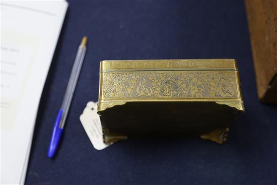 A fine Japanese gold and silver damascened iron box by Komai, Meiji period, W. 13.7cm